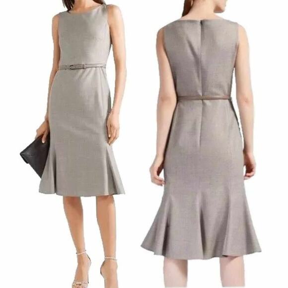 MaxMara Max Mara Fazio Wool Silk Blend Flared Hem Dress Gray Beige 10 - Picture 1 of 12